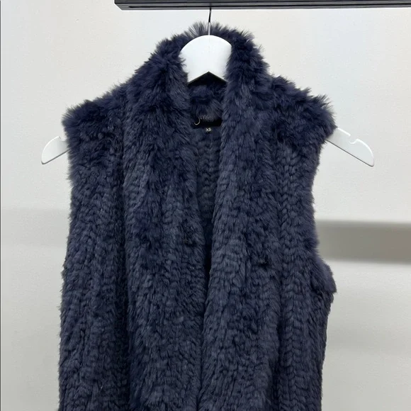 Navy Rabbit Fur Vest - Picture 2 of 5